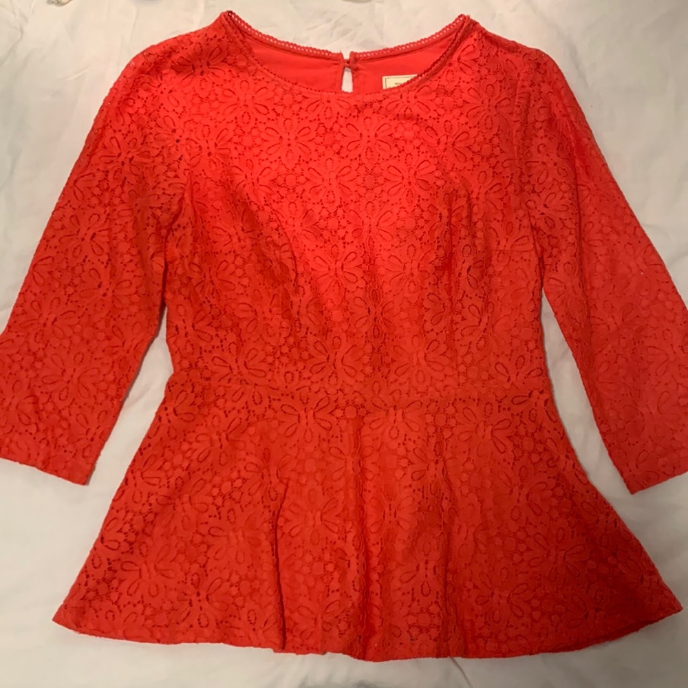 NWOT Anthropologie Peplum Lace Blouse - Salmon
